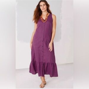 J. Jill Love Linen Button Front Maxi Dress Women’s Size‎ Small P Mulberry Purple